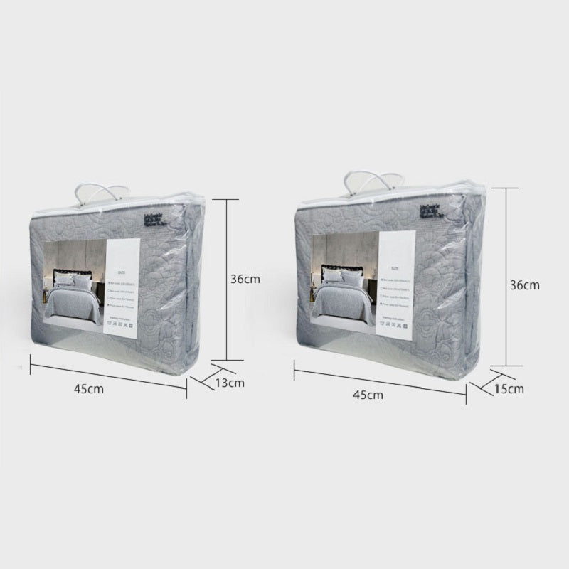 Palm Leaf Pattern Quilt Set - Elegant Grey 3-Piece Bedding