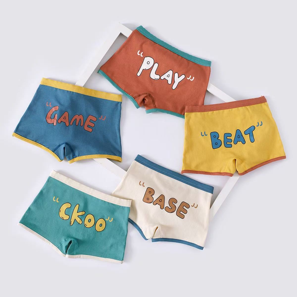 π©³ Letter-Boys' Cartoon Cotton Boxer Briefs β Fun & Comfy 5-Pack